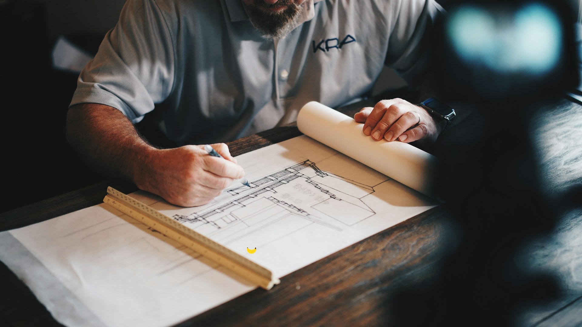 Architect reviewing plans in a contemporary studio